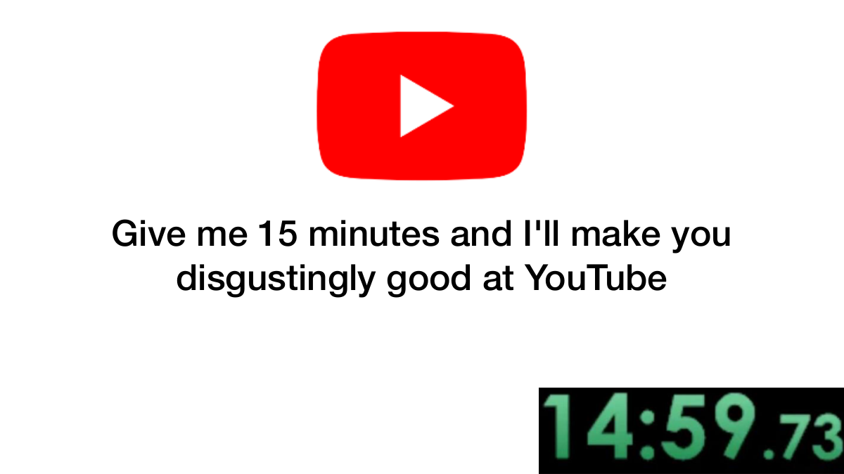 Give me 15 minutes and I'll make you disgustingly good at YouTube: presentation cover
